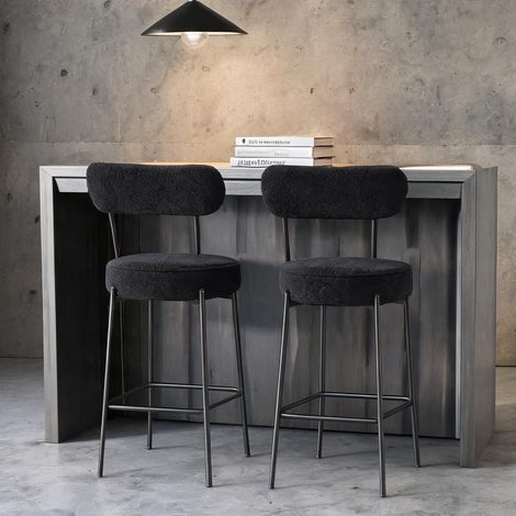 Tabouret de bar noir en tissu bouclette 49 x 52 x 95 cm (1/5)