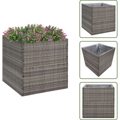 Pflanzkübel Grau 80x80x80 cm Poly Rattan - Blumentopf - Pflanzkübel - Gartenmöbel - Outdoor Deko - Balkon Dekoration (1/5)