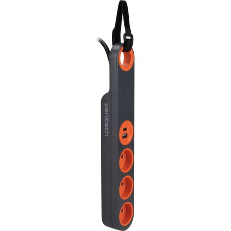 Bloc multiprise Klipo travaux et chantiers avec lampe LED - 3 prises 2P+T et USB Orange - Zenitech (1/5)