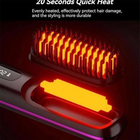 Brosse Chauffante - Peigne Rechargeable Sans Fil - 2 En 1 Lissage Et Bouclage - 3 Régulations De Température - Pour Cheveux Courts - 1 Pièce (1/5)