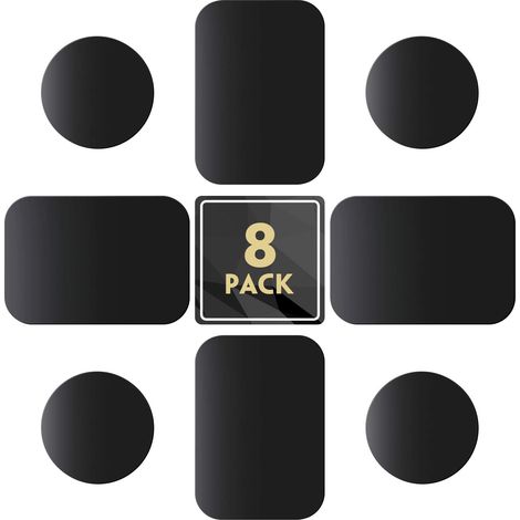Plaques de métal Lot de 8 pour Support téléphone Voiture magnétique, Plaque de métal Mince avec Adhésif pour Aimant de téléphone - 4 Rondes et 4 Rectangles (1/5)