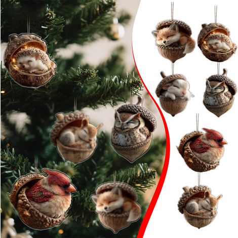 Décoration Arbre De Noël - Animaux Forêt En Carton - Pendentif Acrylique Pour Décor Intérieur - Lot De 12 Pièces (1/5)
