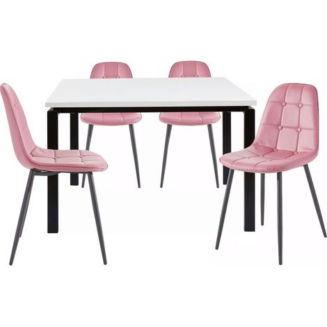 Sabine & Luna-120 cm Chaise de table à manger Pack 4 Rose (1/2)