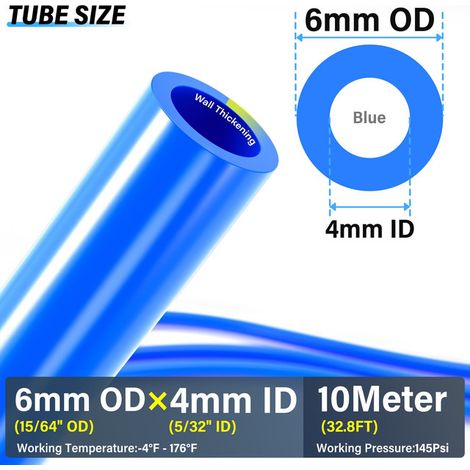 Tube Pneumatique PU 6mm OD x 4mm ID Tuyau d'Air Comprimé Flexible Polyuréthane pour Raccords Rapides Longueur 10 Mètres Bleu (1/5)