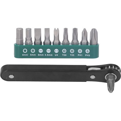 11-teiliges Mini-Schraubendreher-Set, 1/4 Zoll, Taschenformat, Mikro-EDC-Werkzeug, Ratschenschlüssel mit hohem Drehmoment, 90°-Winkel-Drehgriff (1/5)