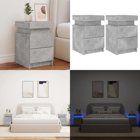 Nachttische mit LED-Leuchten 2 Stk. Betongrau 35x39x55 cm - Nachttische - Wohnzimmermöbel - Holzwerkstoffeinrichtung - Beleuchtungsmöbel - LED-Beleuchtung - Home & Living (1/5)