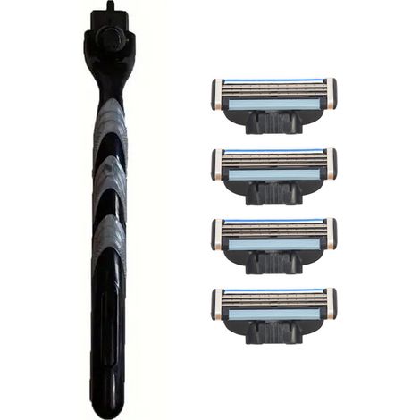 rasoir electriques hommes-Rasoir manuel portable pour hommes avec 4 lames – Idéal pour usage quotidien et voyages professionnels (manche ergonomique anti-glisse)