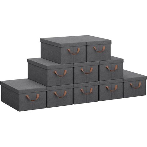 Woltu – Lot de 10 boîtes de rangement en tissu 48x29x20cm – Capacité 20L – Tissu polyester résistant à l'humidité – Design pliable gris