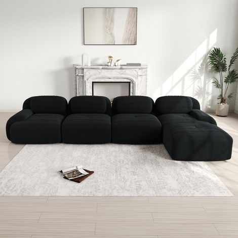Canapé d'angle 4 places avec revêtement 32D haute élasticité, sans structure, antidérapant, avec méridienne, accoudoirs extra-larges, modulable, livré monté, idéal pour le bureau, le salon et le home (1/5)