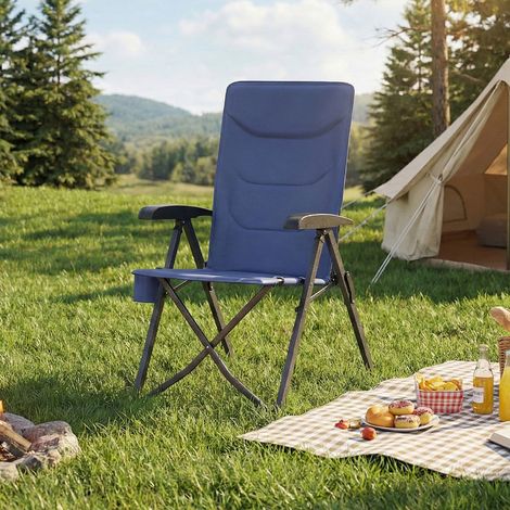 Chaise de Camping, Dossier Réglable 95°-150°, Porte-Gobelet, Sac de Transport, Pêche, Jardin, Bleu (1/5)