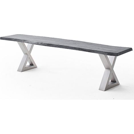 Esszimmer Sitzbank mit 160 cm Breite, Akazie massiv, grau sandgestrahlt - COSENZA-06 (1/3)