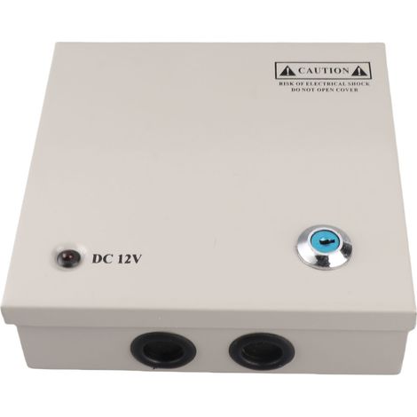 Centrale d'alimentation CCTV boîtier de répartition électrique 12V 4 voies 5A fusible 110V 220V avec coffret métallique prise secteur serrure (1/5)