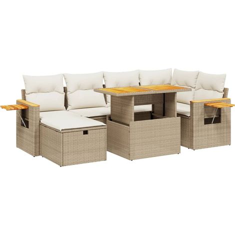 vidaXL Set Divani da Giardino 7 pz con Cuscini Beige in Polyrattan (1/4)