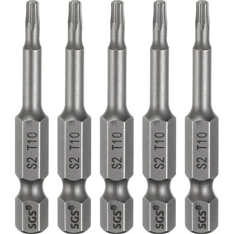 5pcs Embout De Tournevis Tête Torx T10 Tige Hexagonale 1/4" Longueur 2" (50mm) Magnétique Sans Trou Pointe Sécurité 6 Pointes Étoile Embout De Tournevis Acier S2 Pour (1/5)