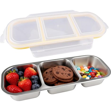 Organizador de snacks de 3 compartimentos, fiambrera de acero inoxidable de 600 ml (1/5)