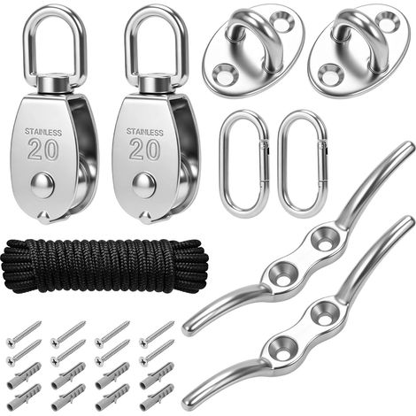 Lot de 9 poulies M20 pour cordes, poulie, voile d'ombrage en acier (1/5)