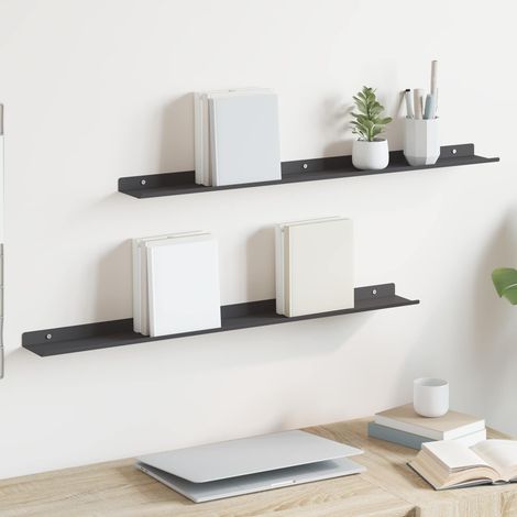 Schwebendes Regal 2 pcs Schwarz 80 x 9 x 2,5 cm Stahl