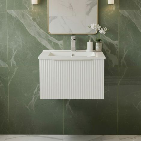 Hudson Reed Fluted Wall Hung 1-Drawer Vanity Unit with Basin 2 500mm Wide - Satin White (1/5)