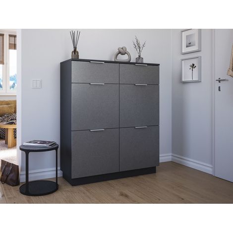 Schuhschrank Domus-XXL 2 Softeinzüge 4 Klappen 16 Paar Asche (1/5)
