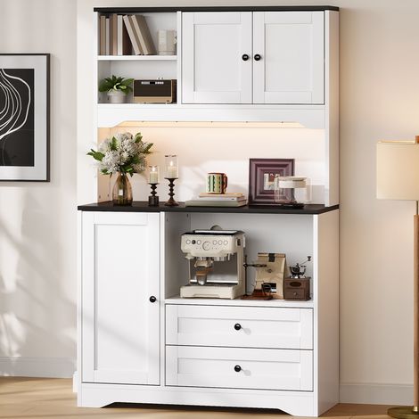 Mobile alto da cucina 100/40/163 cm bianco con LED, prese e vano microonde (1/5)