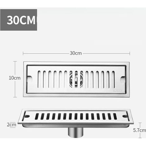 (30CM Middle row)Long Floor Drain Bathroom Stainless Steel 304 Thickened Large Capacity Anti-odor Shower Room Rectangular (1/4)