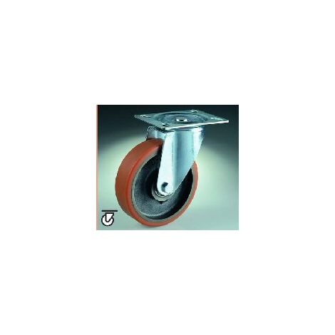 RUOTA CON SUPPORTO GIREVOLE IN GHISA POLIURET.250