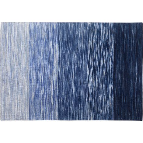 Alfombra azul de lana y poliéster 140 x 200 cm tejida a mano diseño moderno Kapakli (1/5)