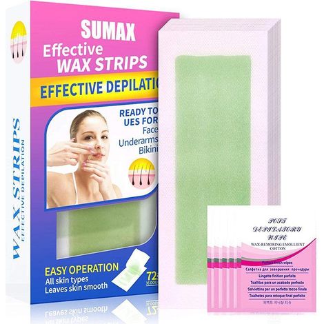72 bandes de cire pour lèvres et visage, élimination des poils pour tous types de peau, 4 cotons nettoyants inclus (1/5)