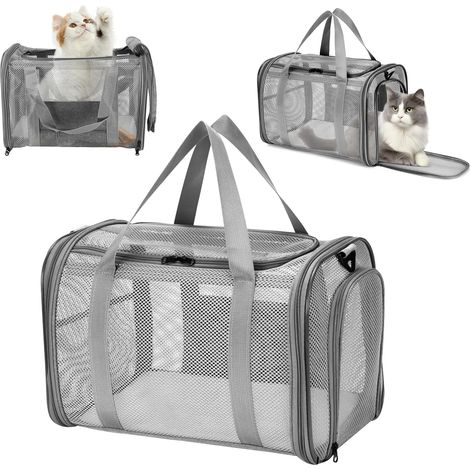 Sac Transport Chat, Sac de Transport pour Chien Respirant et Pliable, Caisse de Transport Chat avec Bandoulière Réglable, Cage Transport pour Chat et Chien Voyage en Train,Voiture(42x26x29cm)