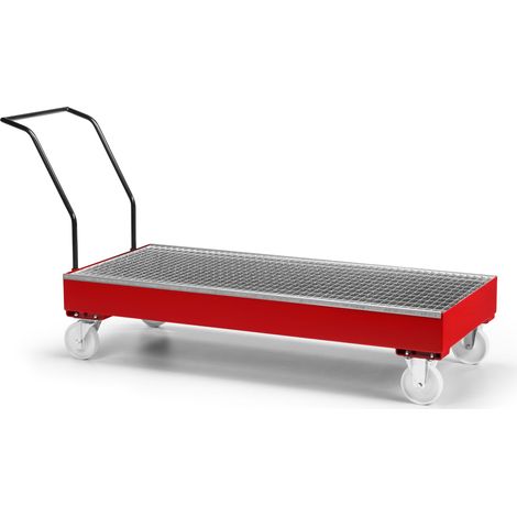RR Industrietechnik Fahrbare Auffangwanne aus Stahl für 3x 200 Liter Fass mit Gitterrost RAL 3000 feuerrot