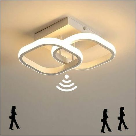 Plafonnier LED avec Détecteur de Mouvement, 18W 1800LM Blanc Chaud 3000K, Moderne Automatique Lampe de Plafond, Applique Murale Intérieur pour Chambre Cuisine Balcon Couloir salon Garage (2-carré) [Cl (1/4)