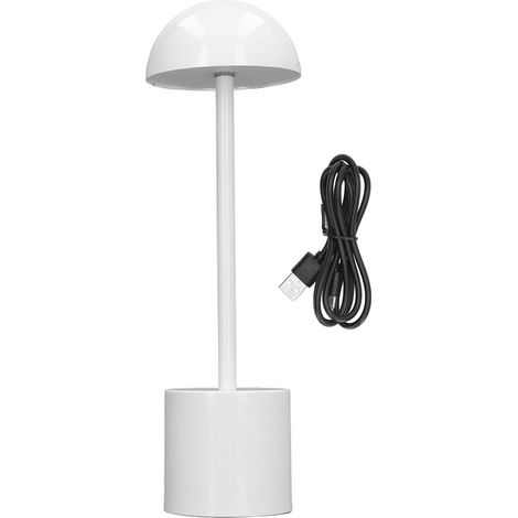 Ortviai Lampe de bureau sans fil rechargeable LED 2000 mAh, 3 couleurs réglables (blanc/froid/chaleureux), abat-jour acrylique rond, blanc