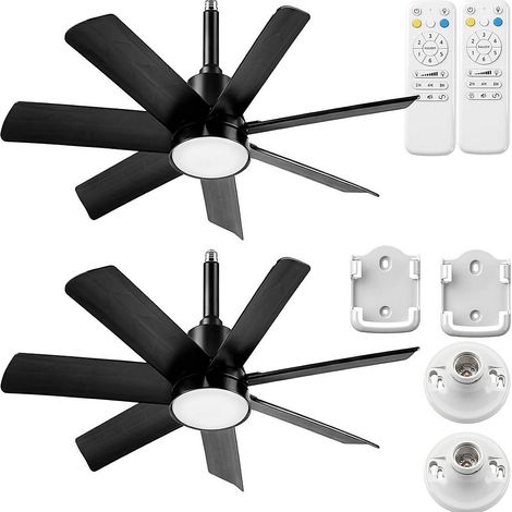 2 pièces ventilateur de plafond avec éclairage intégré pour chambre à coucher, télécommande, variateur, 6 vitesses, noir, E27 (1/5)