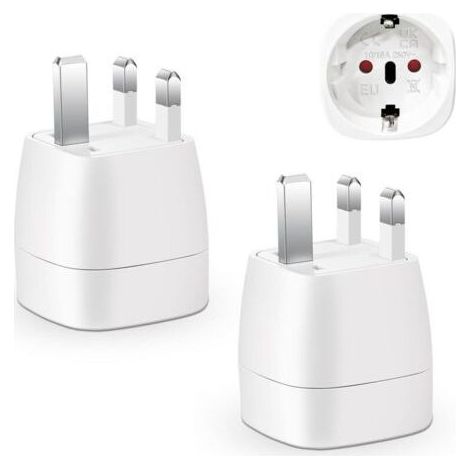 2 Pièces Adaptateur Prise Anglaise, Adaptateur de Voyage France vers , Adaptateur de Prise pour Irlande, Angleterre, Ecosse, Dubaï, Malte, Adaptateur Type G (Blanc) (1/4)