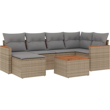 Maison Exclusive - Salon de jardin avec coussins 7pcs mélange beige résine tressée (1/5)