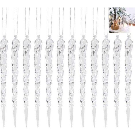 12 pièces - Décorations de sapin de Noël transparentes en forme de glaçons - Accroches en acrylique - Idéales pour décorer un sapin de Noël, un mariage ou une fête. Transparentes (1/5)