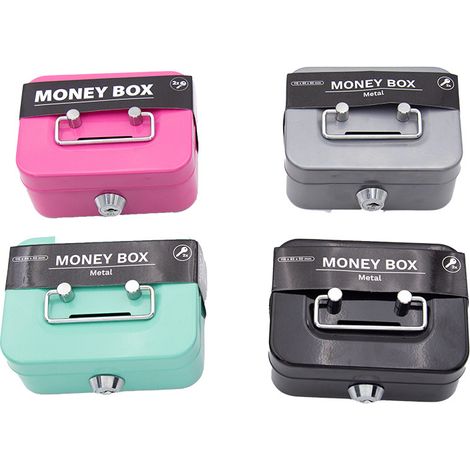 Tirelire portable 4 pièces avec boîte de rangement pour clés, boîte à pièces avec serrure, tirelire, verrouillable, en fer, 11,5 x 8,5 x 5 cm (1/4)
