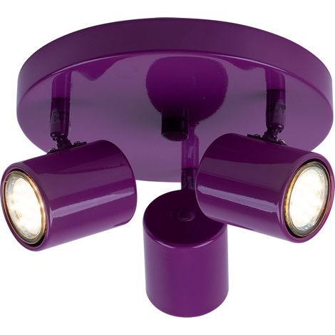 Spot de plafond Lampe de salon Métal Violet Plafonnier, 3x GU10 RGB changeur de couleur dimmable avec télécommande D 22 cm