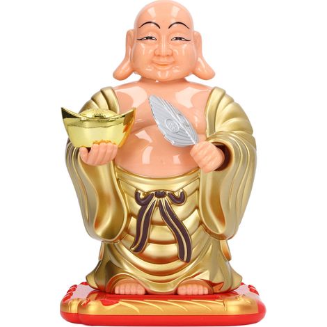 Statuette Bouddha Maitreya Riant pour Tableau de Bord - Décoration Automobile Amusante avec Tête Solaire Oscillante (1/5)