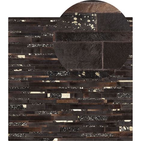 Tappeto patchwork nero e oro in pelle - 200 x 200 cm - Artvin (1/5)