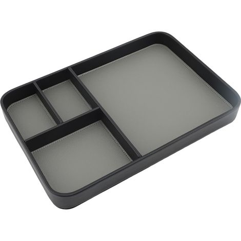 Plateau Valet PU Cuir Élégant Multifonction EDC – Vide Poches Clés Montre Bijoux Table de Nuit Organisateur, Noir (1/4)