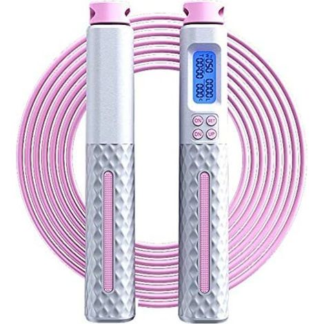 Corde à sauter, comptage électronique intelligent, la longueur de la corde peut être ajustée, ou sans fil,blanc et rose (1/5)