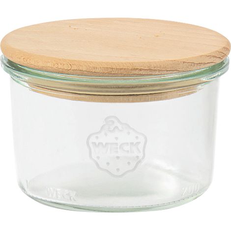 WECK Gläser Sturzform 751 12 Stück, Inhalt 200 ml, Vorratsglas mit Holzdeckel