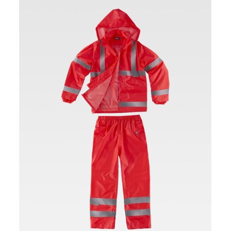 Traje de agua impermeable, de alta visibilidad con reflectantes S2015 WORKTEAM L Rojo A.V. (1/2)
