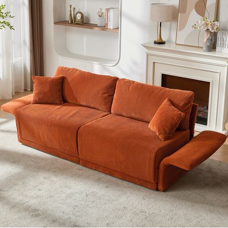 Sofá cama 183 x 84 x 62 cm naranja convertible para salón, tejido de pana, MEUBLIV (1/5)