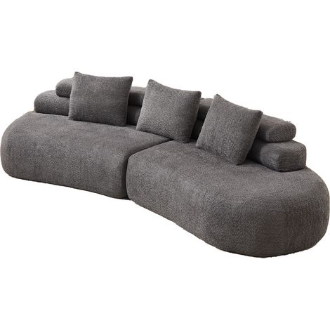 Canapé modulable en chenille anthracite design cashew demi-lune sans angles durs, ensemble 3 pièces pour salon et chambre d'enfants (1/5)