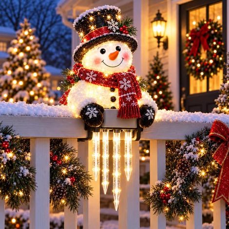 Beleuchtete Winterdekoration: beleuchteter Schneemann, rot