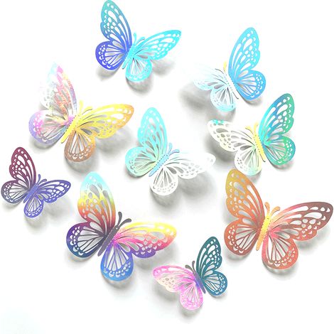 48 papillons décoratifs laser, papillons 3D pour décoration murale chambre d'enfant, chambre de bébé, décorations pour fête d'anniversaire sur le thème des papillons (1/5)