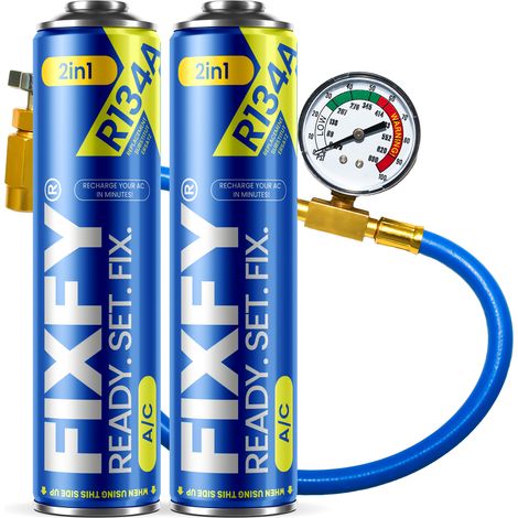 Kit di ricarica per aria condizionata FIXFY 2 in 1 da 500 ml - 2 bombolette grandi + tubo flessibile R134a