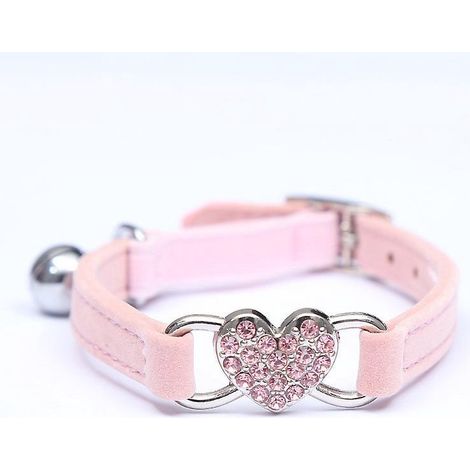 collier De Chat Coeur Floqu Rose Avec Harnais Et Cloches Strass Pour Chatons Et Chiots (1/5)
